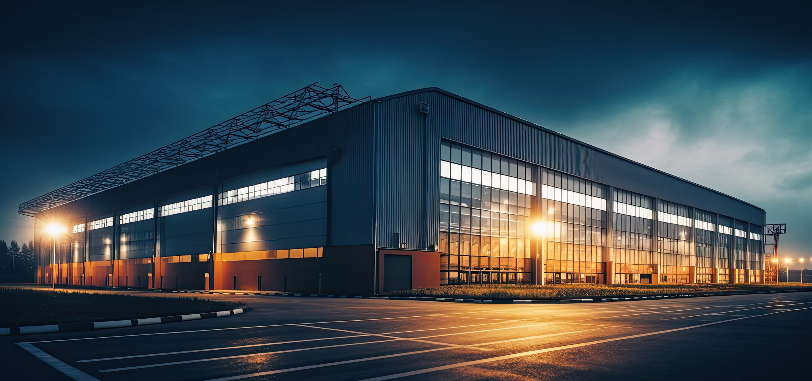 Industrial logistics facility at dusk